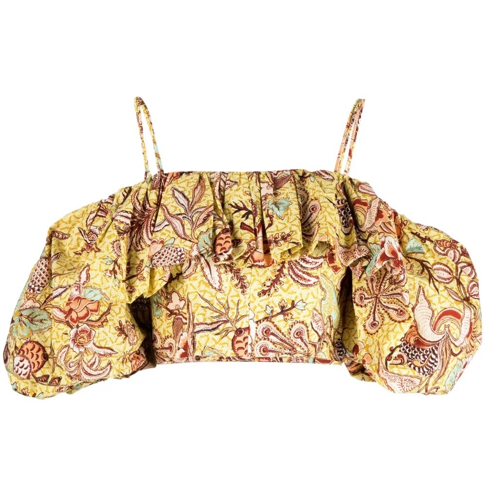 Ulla Johnson Floral Yellow Off-Shoulder Top